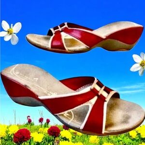 Merrell Sandal Wedge Slide Red Leather Style Dewberry size 8